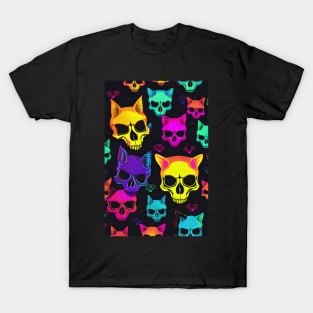 Neon cat skull pattern T-Shirt